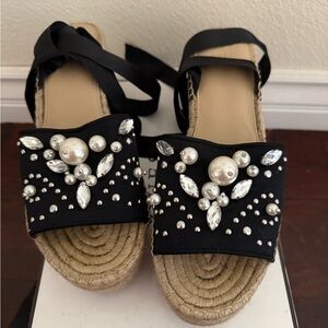 Guess Black Satin Embellished Espadrilles